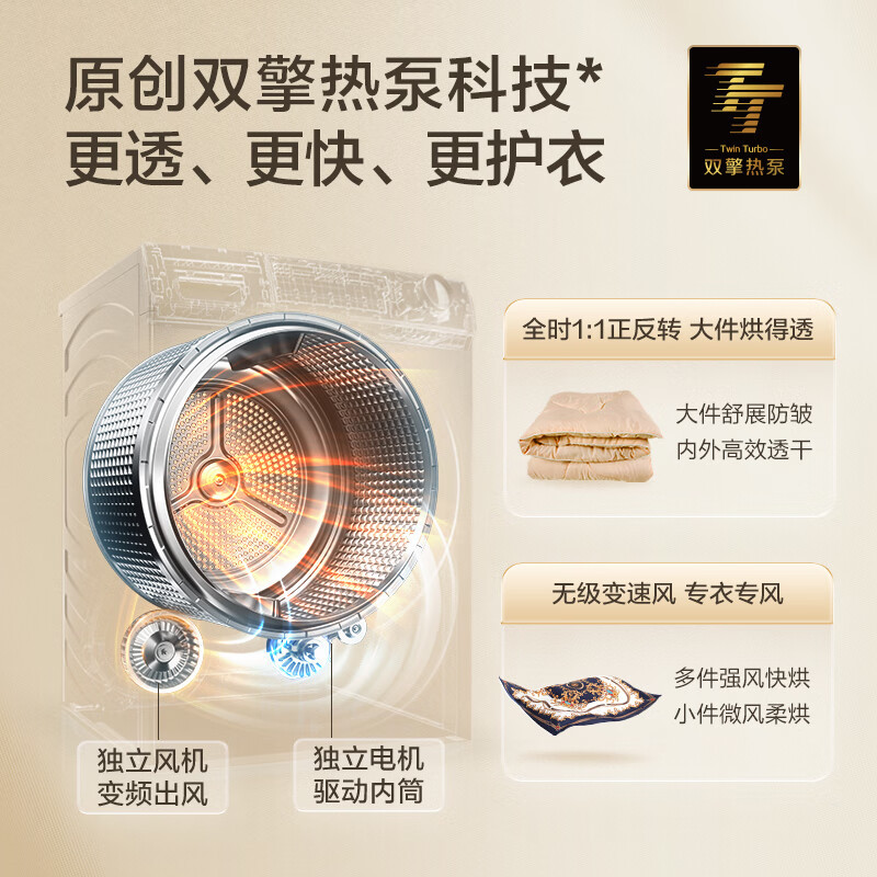 海尔(Haier)纤美176洗烘套装 10KG滚筒洗衣机+双擎热泵烘干机 1.1洗净比 双智投 超声波空气洗 176套装