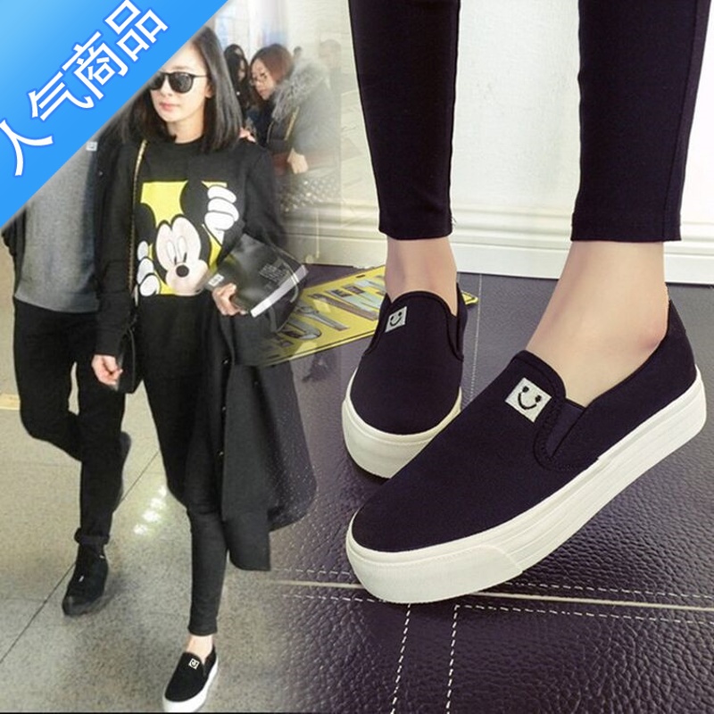 SUNTEK2023秋季新款帆布鞋女学生休闲布鞋韩版一脚蹬女鞋厚底懒人小白一高清大图