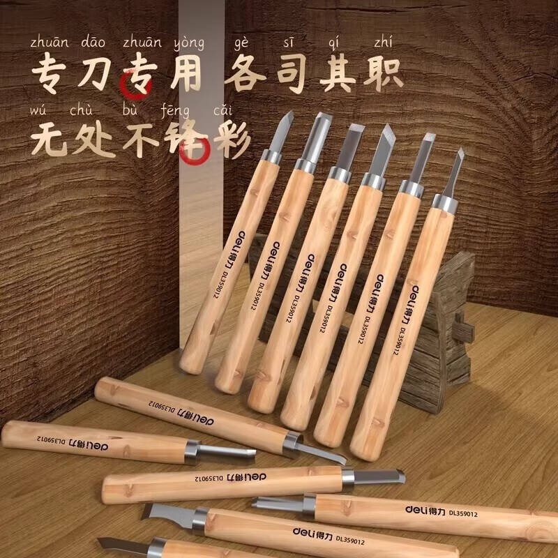 deli得力DL359010木柄雕刻刀10件套(黄)(把)高清大图