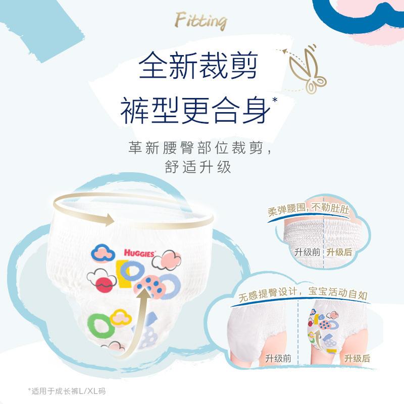 好奇尿不湿金装成长裤男女通用箱装L号88片拉拉裤夏季轻薄透气纸尿库高清大图
