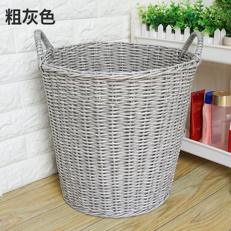 脏衣服收纳筐家用藤编篮子塑料编织篓洗衣桶玩具篮装放衣服的 彩管粗银灰色(进口)M篮身高28厘米