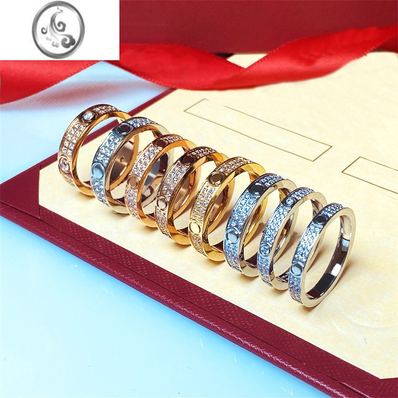 jimi两排钻三排钻满天星戒指男女网红钛钢情侣饰品经典永恒戒指镶钻