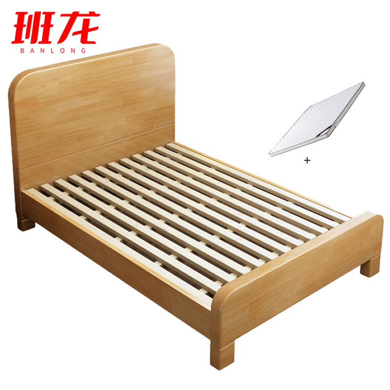 班龙床1.35米+床垫原木色套高清大图