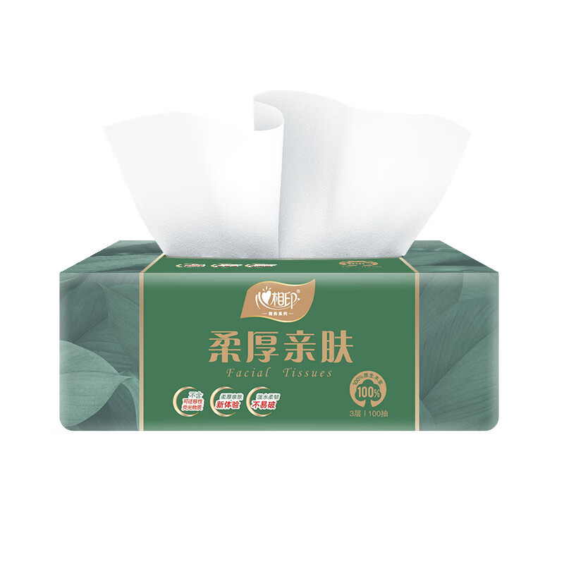 心相印 DT100(箱装)柔厚亲肤三层100抽18包塑装纸面巾高清大图