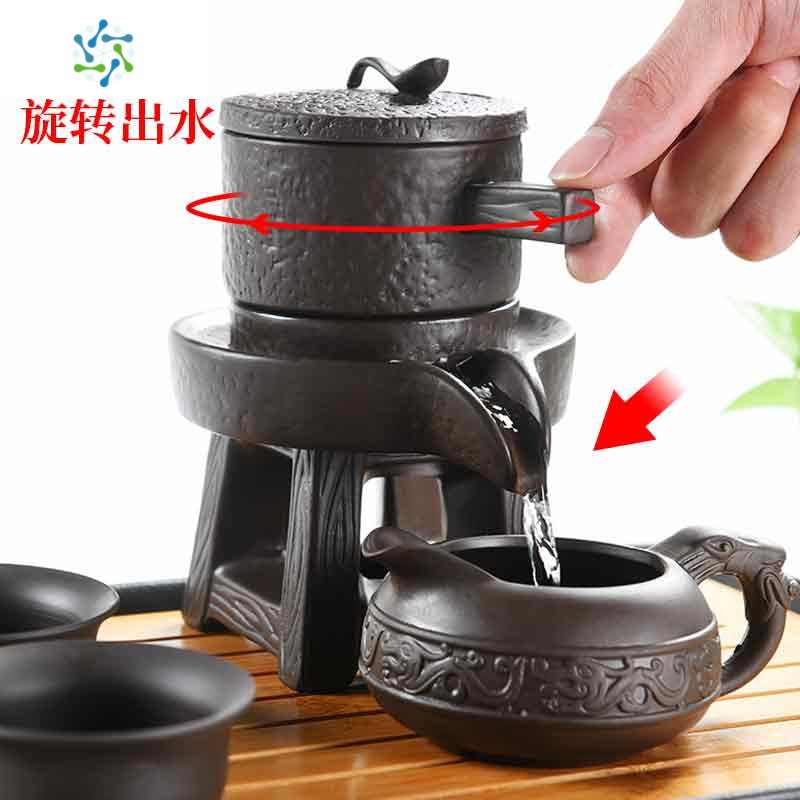 半全自动懒人泡茶器现代家用茶具套装石磨陶瓷茶壶功夫茶杯 三维工匠 9碧海蓝色石磨自动茶具+茶道+茶叶罐