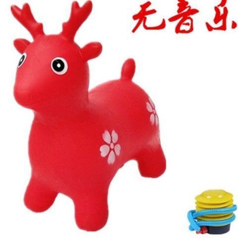 儿童充气马加大加厚宝宝音乐玩具马跳跳马玩具马坐骑充气鹿橡皮马 红色小鹿无音乐