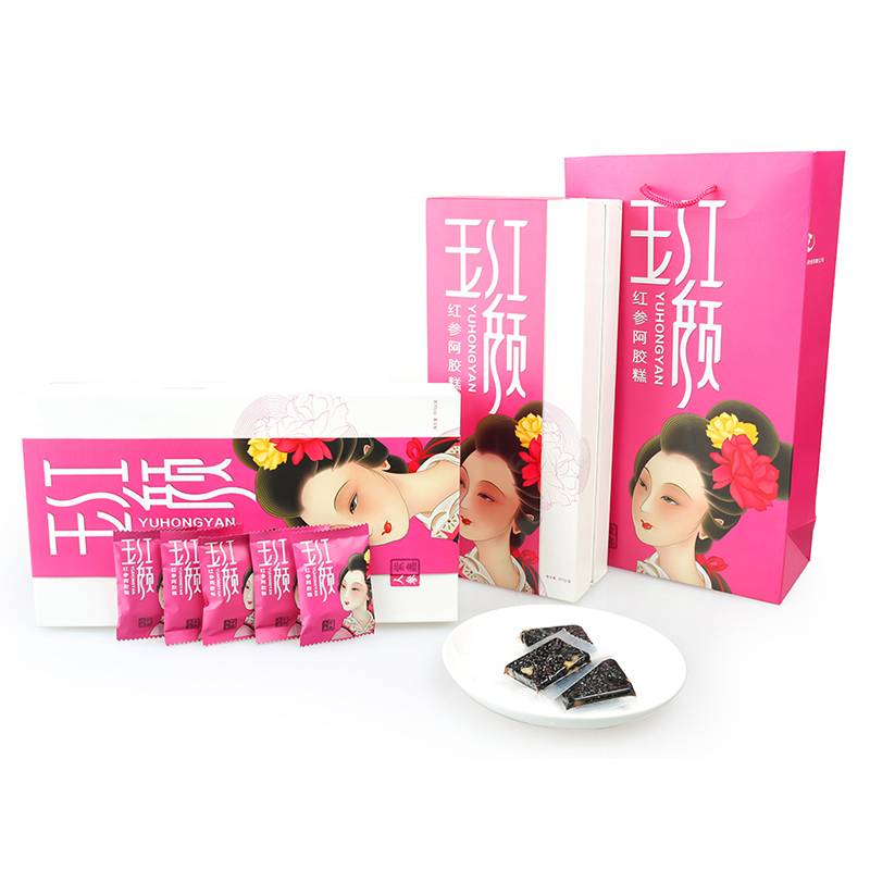 紫鑫玉红颜 人参阿胶膏即食 红参阿胶糕300g礼盒装 每100g含红参5g 女士型固元糕