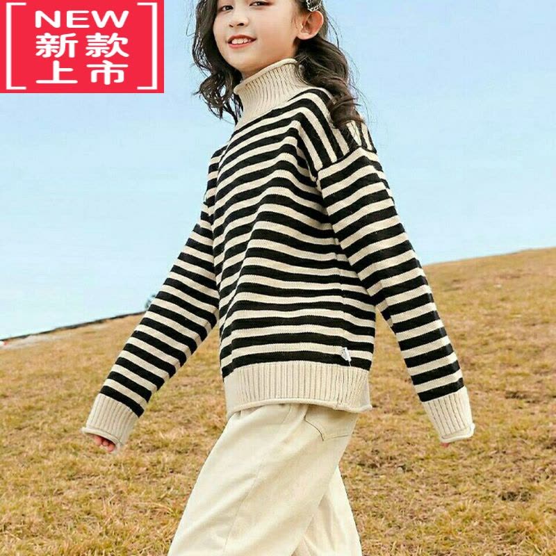 可莉允儿童毛衣女款中大童2022新款针织毛衫秋冬高领加绒加厚外套打底衫图片