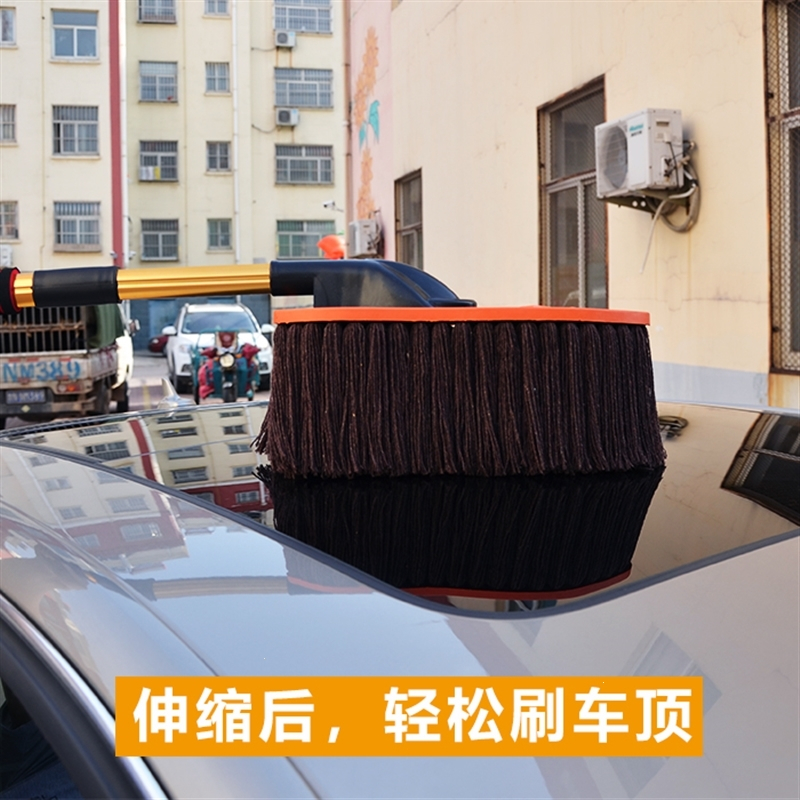 新款汽车掸子棉线洗车刷子擦车用除尘蜡拖把伸缩扫灰软毛汽车用品工具 咖色蜡刷收纳包洗车刷洗车液 抖音