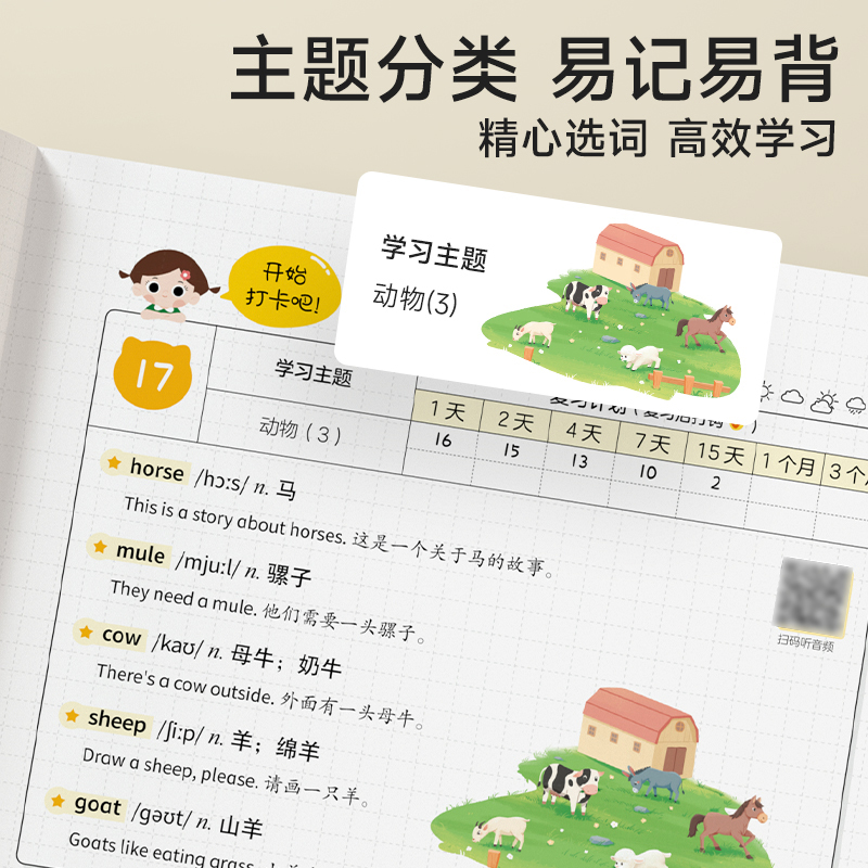 小学生每日5个英语必背单词 小学通用 [正版]小学生每日5个英语必背单词小学一二三四五六年级英语单词汇总表词汇速记强化训