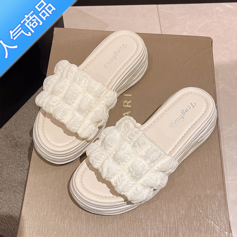 SUNTEK结婚器松糕拖鞋厚底鞋子增高鞋坡跟婚鞋新娘婚礼拍婚纱照高跟鞋