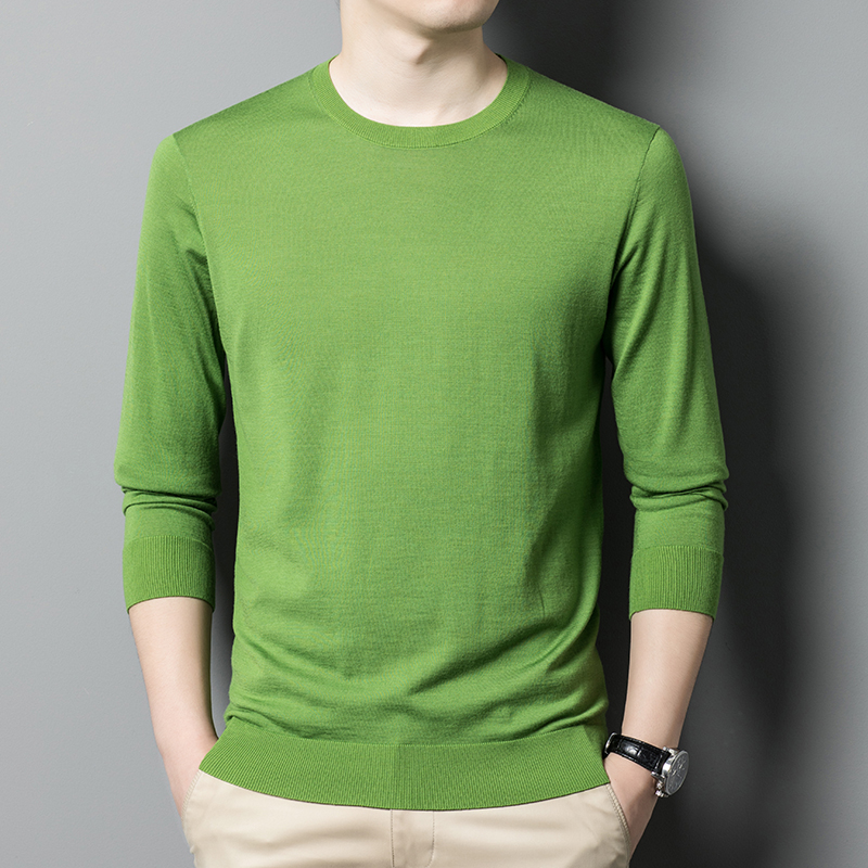 2025秋冬装100%纯羊毛绒品牌羊绒衫男圆领新款春秋打底衫针织毛衣圆领精纺羊绒爸爸装青年毛衣针织衫男毛衣纯羊毛衫男单穿 圆领草绿 190/104A