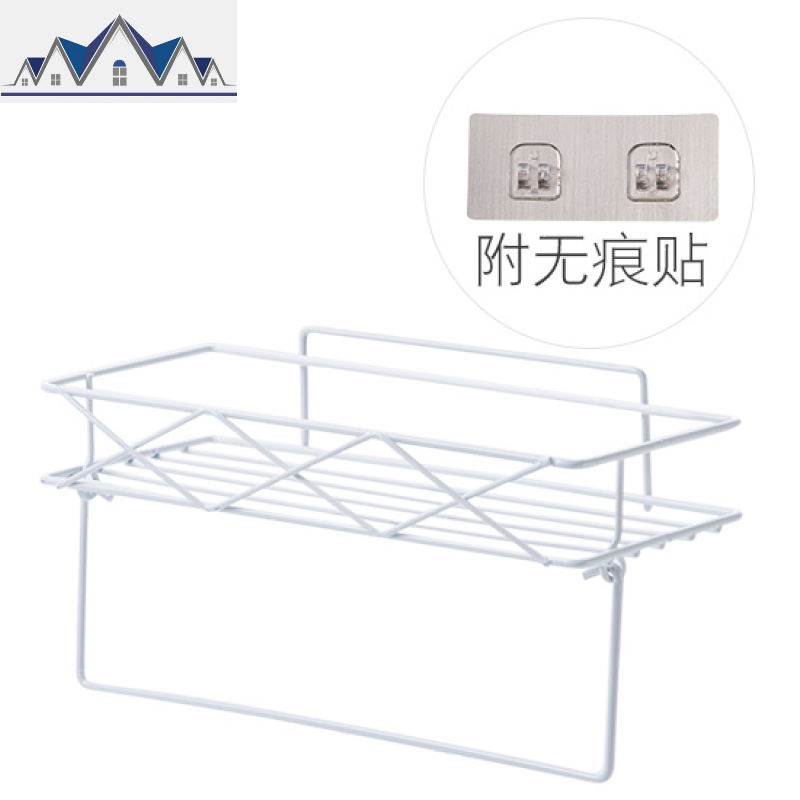 铁艺厨房墙上置物架壁挂调料架 家用抹布沥水挂架调味用品收纳架_189 大号白色