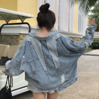 艳如飞学生大码女装200斤胖MM春秋韩版宽松显瘦网红破洞乞丐牛仔短外套大码女装
