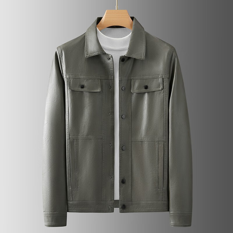 旗舰店品牌轻奢男装夹克男翻领立体裁剪皮修身帅气机车服时尚休闲外套