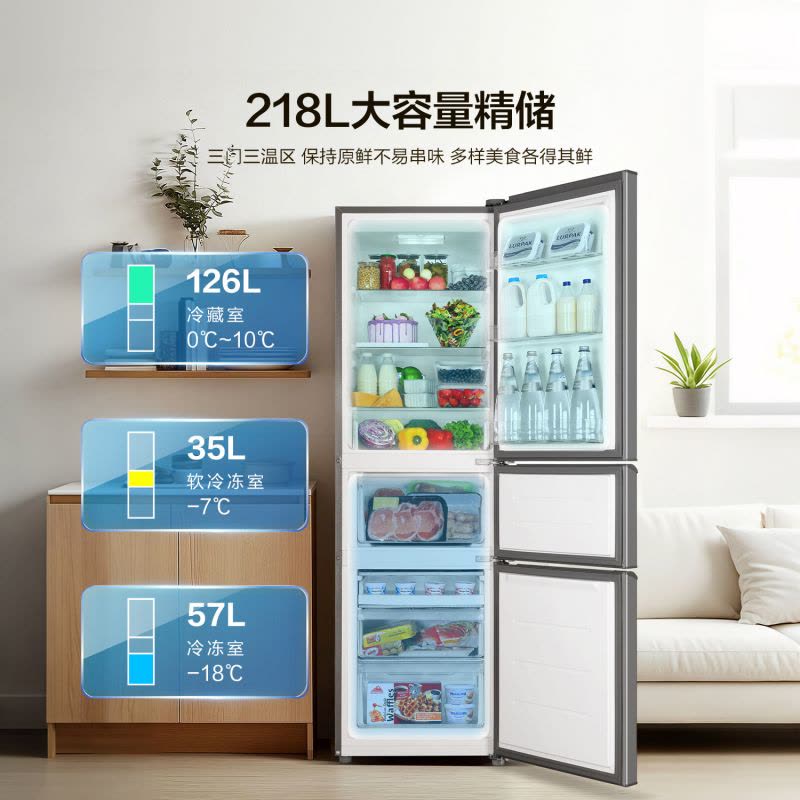 统帅三门冰箱BCD-218LLC3EZS9图片