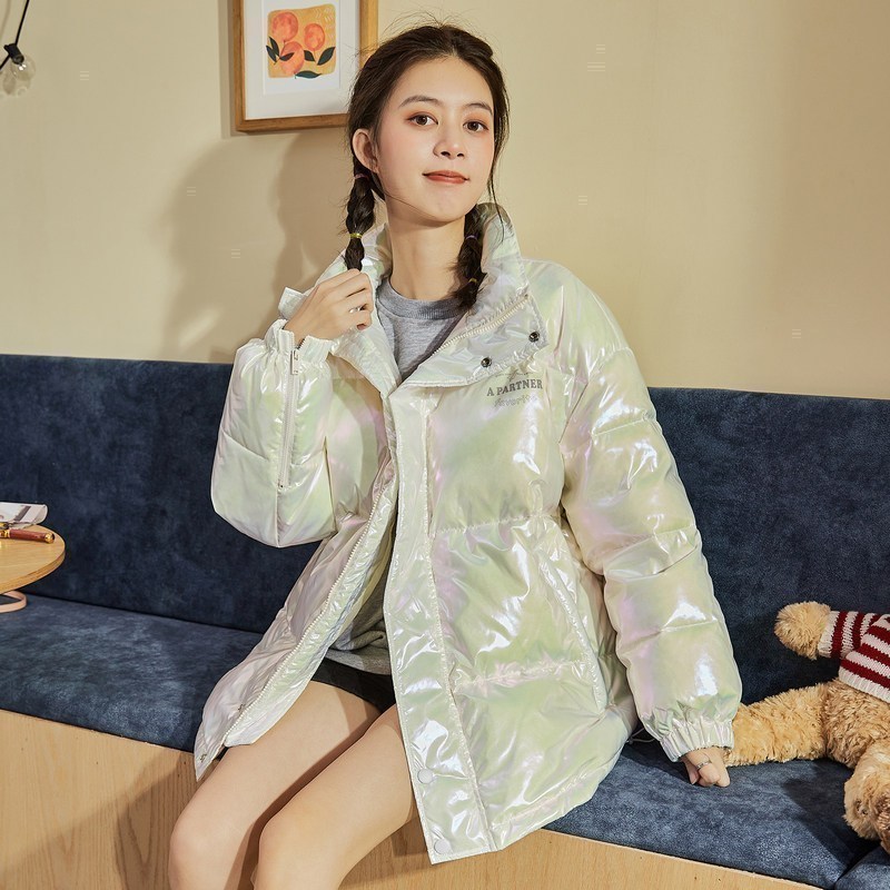 唐狮01年冬季新款亮面短款羽绒服女外套时尚短款立领面包服 S 珍珠白