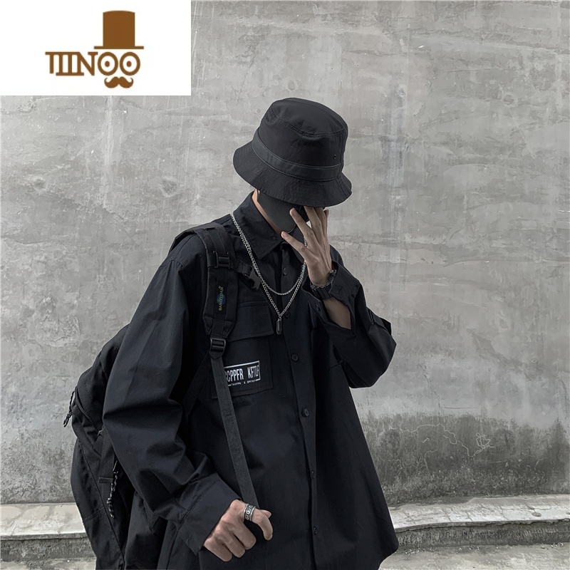 YANXU机能风衬衫男长袖网红ins潮牌百搭学生宽松美式日系工装外套高清大图