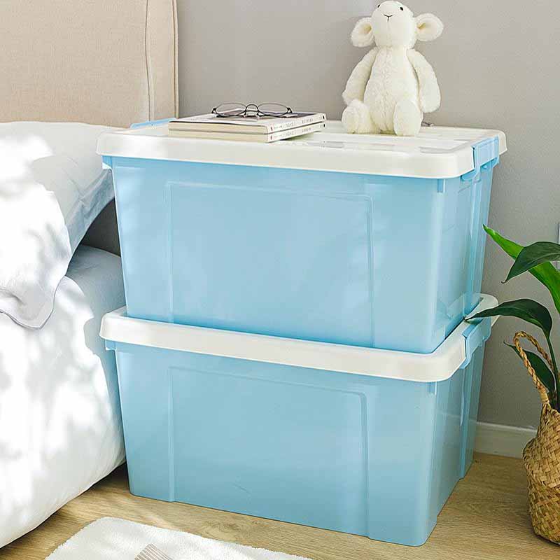 空間専門家(SPACEXPERT) 塑料整理箱经典带轮收纳箱105L 蓝色/灰色高清大图