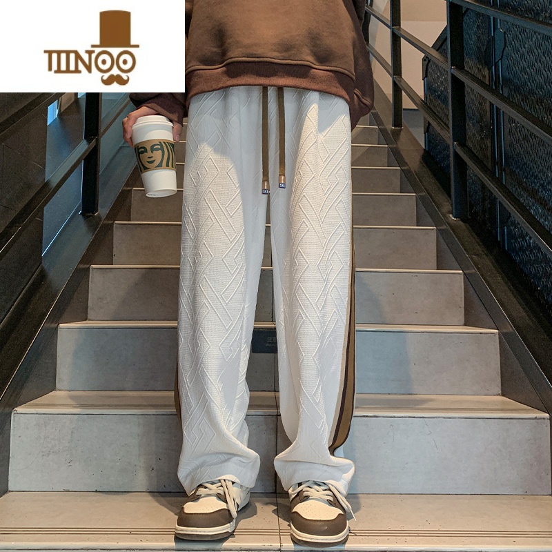 YANXU裤子男2023新款潮牌美式痞帅运动卫裤直筒宽松阔腿休闲长裤高清大图
