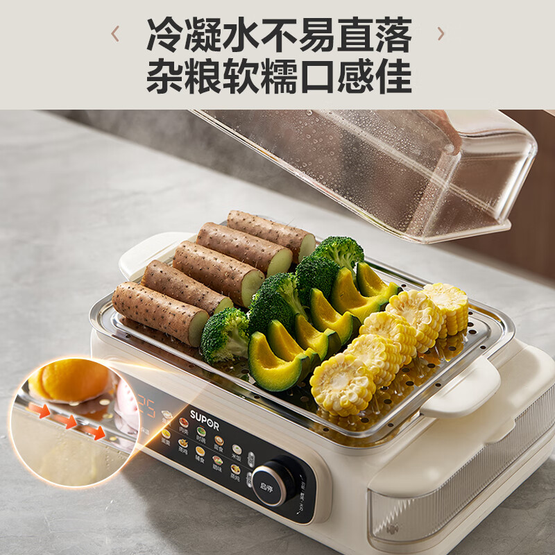 苏泊尔(SUPOR)电蒸锅25L大容量家用多功能三层电蒸箱猛火速蒸透明可视蒸锅可预约蒸鱼蒸屉蒸笼ZN32FC895高清大图