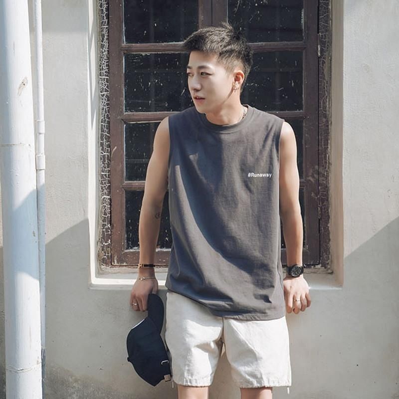 潮流精选夏季宽松坎肩背心男港风oversize无袖T恤薄_灰色_S