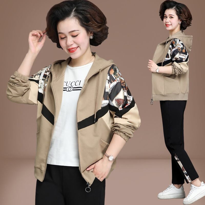 4050岁年轻妈妈女装运动服春秋装外套卫中年母亲时尚潮流减龄休闲套装
