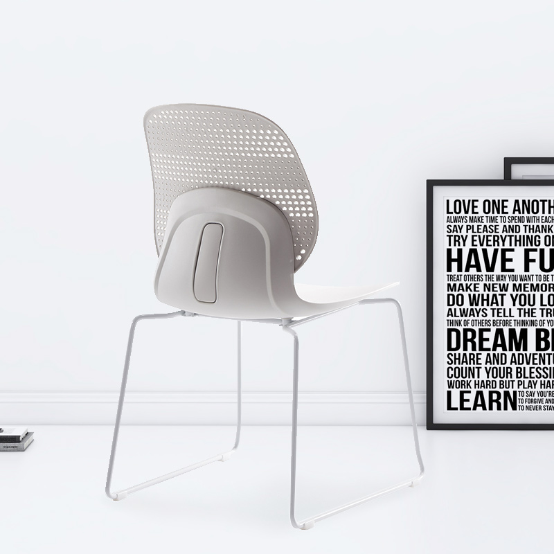 臻远ZY-7832 简约休闲办公椅轻奢铁艺靠背椅 白背白座高清大图