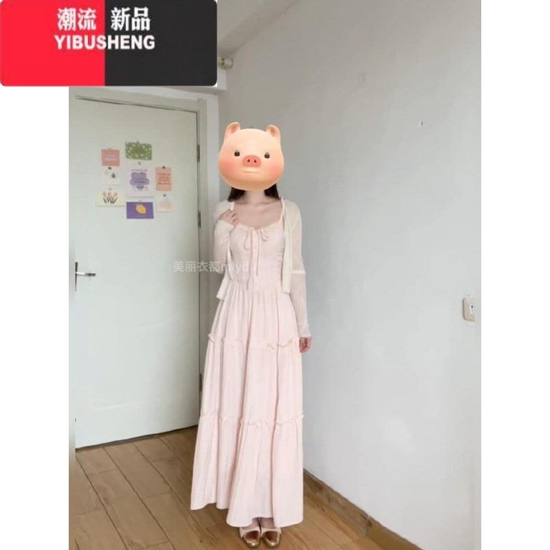 YIBUSHENGMLYD/定制 大码法式蕾丝拼接吊带连衣裙度假风粉色气质收腰仙女裙图片