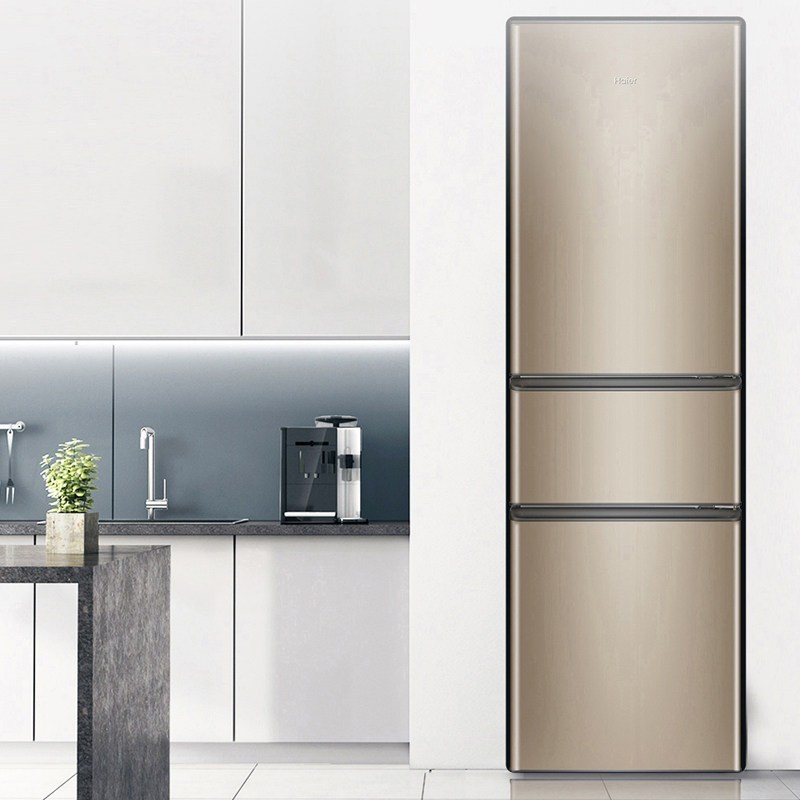 海尔(haier)bcd-216stpt炫金家用三门电冰箱 三温区 中门软冷冻冰箱
