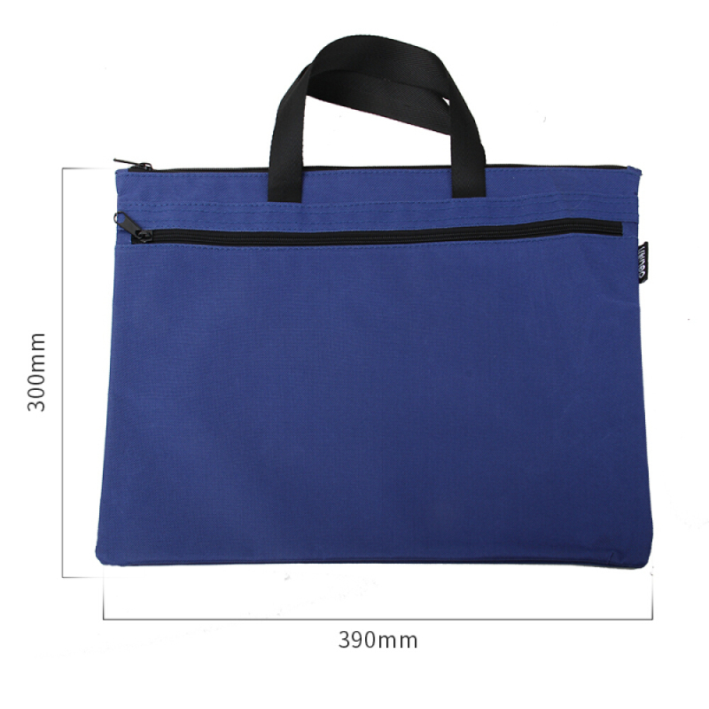 得力(deli)双层事务包拉链袋 手提商务会议包 39*30.5cm 蓝色5840