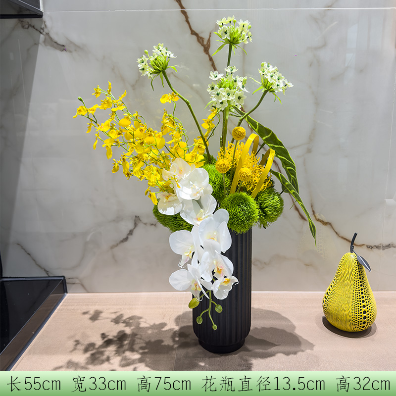 小窝厘 仿真高档桌面花艺陶瓷花瓶套装客厅餐桌装饰花假花摆件-大号陶瓷花盆+跳舞兰蝴蝶兰花艺