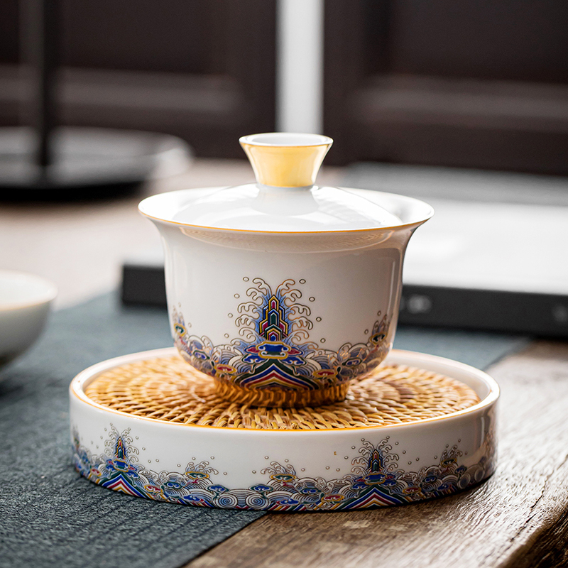 領藝 皇家御品三才盖碗茶杯大号泡茶功夫茶碗 皇家御品鎏银盖碗