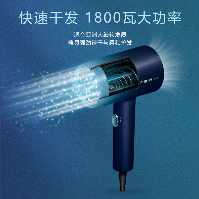 飞利浦(Philips) 电吹风 5000万负离子家用大功率恒温护发高颜值吹风筒 BHD399/65