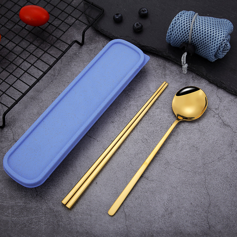 旅行筷子便携筷子勺子套装成人旅行餐具吃饭圆勺不锈钢学生二件套带