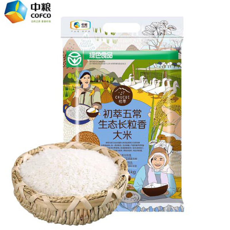 初萃(CHUCUI)中粮长粒香大米5kg 东北大米10斤装 一级粳米 / 袋
