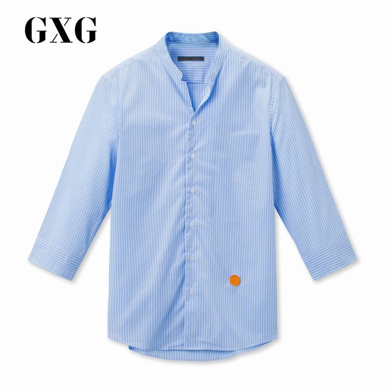 季末下架gxg男装夏季蓝白条长袖衬衫182103003
