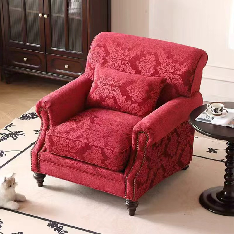 美式软包实木休闲沙发椅家用民宿公寓客厅单人带靠背带扶手单人位高清大图