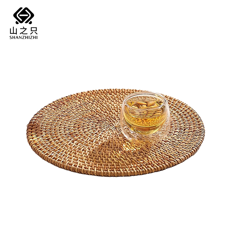 山之只 藤编防滑隔热餐垫 8*8cm 块高清大图