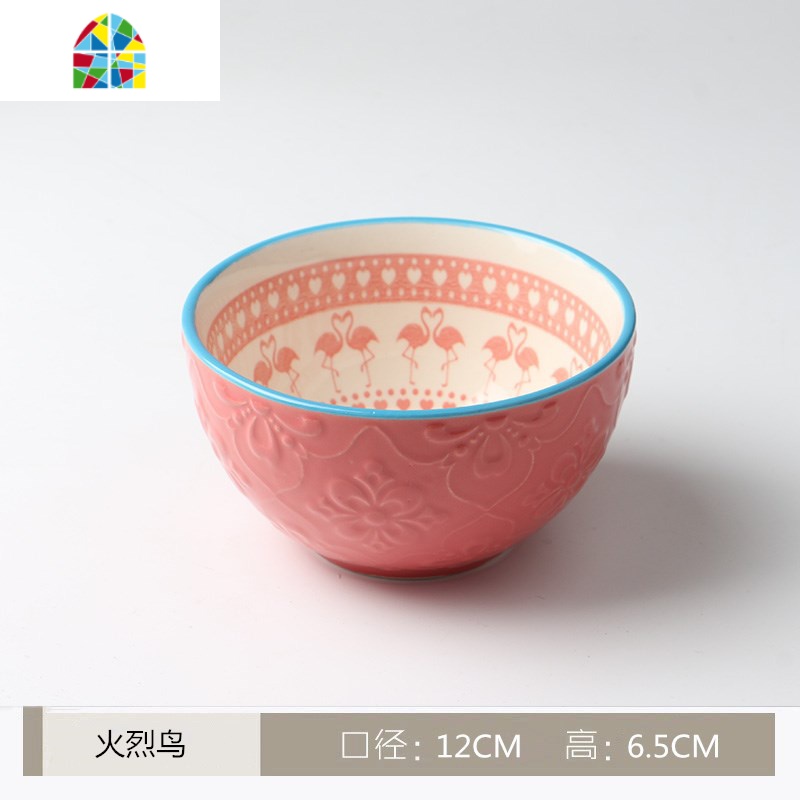 创意个性家用5寸吃饭陶瓷碗日式手绘隔热早餐稀饭小汤碗微波炉碗 FENGHOU 鲜粉红色高清大图
