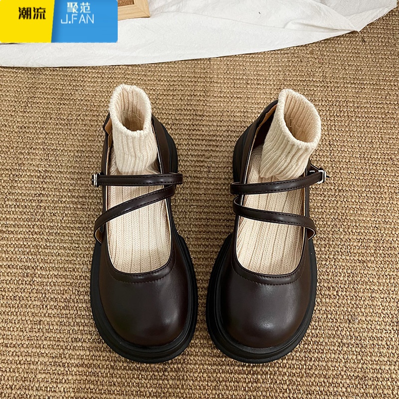 聚范质量嘎嘎好!日系jk百搭圆头黑色玛丽珍女鞋复古厚底一字小皮鞋女