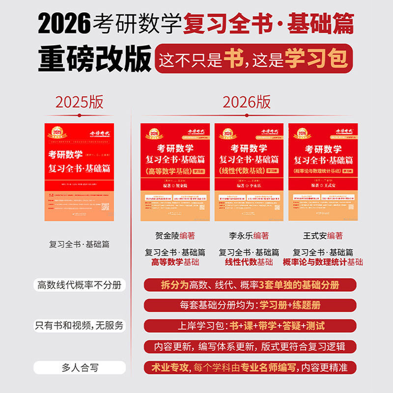 2026武忠祥高数基础+李永乐线代基础[数二] [正版]武忠祥2026考研数学高等数学辅导讲义基础篇2025过关660题