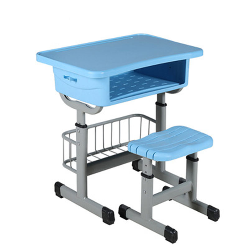 帅畅中小学生培训补习班学习桌学校写字桌套管升降塑钢课桌椅【工厂现做 7天内发货】 带篮套管方凳天蓝