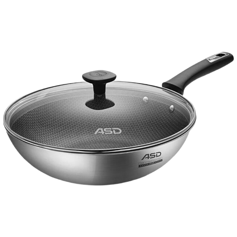 爱仕达(ASD) 炒锅304不锈钢蜂窝防粘平底炒菜锅30cm铁铲翻炒锅电磁炉通用 CC30E1WG / 把