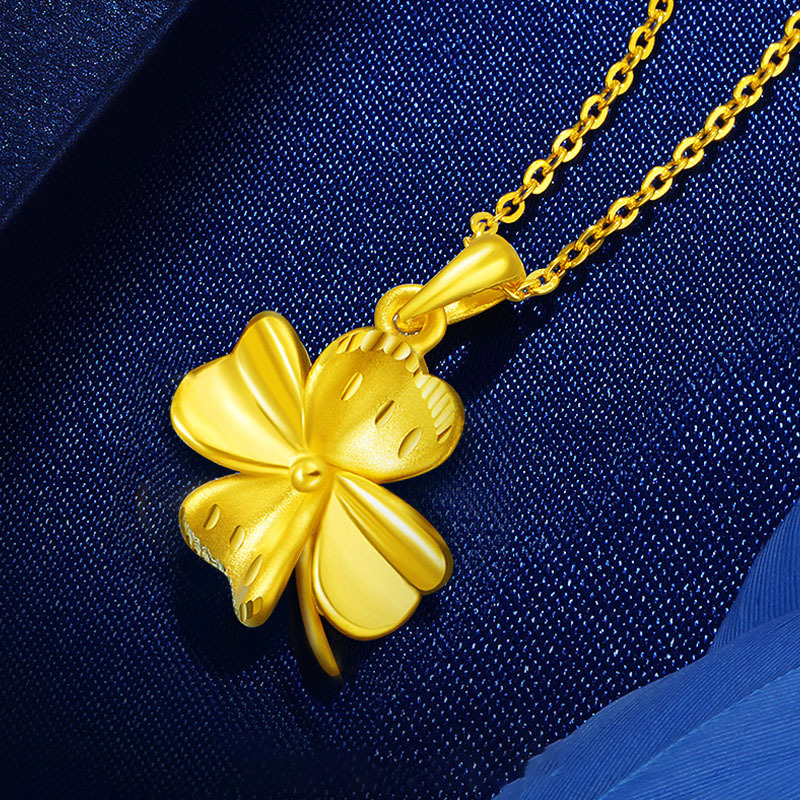 gzuan古钻珠宝四叶草黄金足金3d硬件女士吊坠生日礼物yjd0019