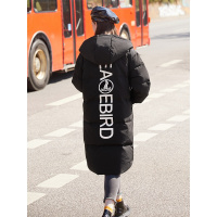 黑色羽绒服女中长款刺绣连帽2019秋装新款印花外套女冬宽松太平鸟