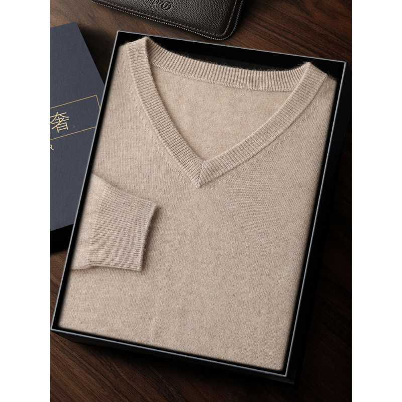 秋冬V领长袖羊绒衫男毛衣纯色鸡心领打底衫休闲男内搭针织套头衫