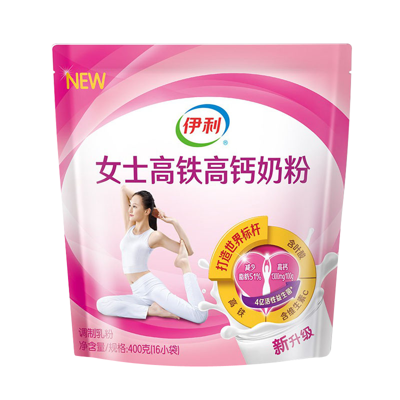 伊利高铁高钙女士奶粉400g袋装奶粉成人营养冲饮早餐独立小包装1625g