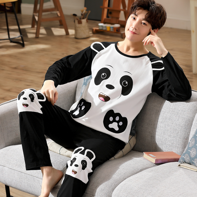 可莉允男士睡衣春秋季棉长袖可爱卡通学生青少年棉秋冬天家居服套装