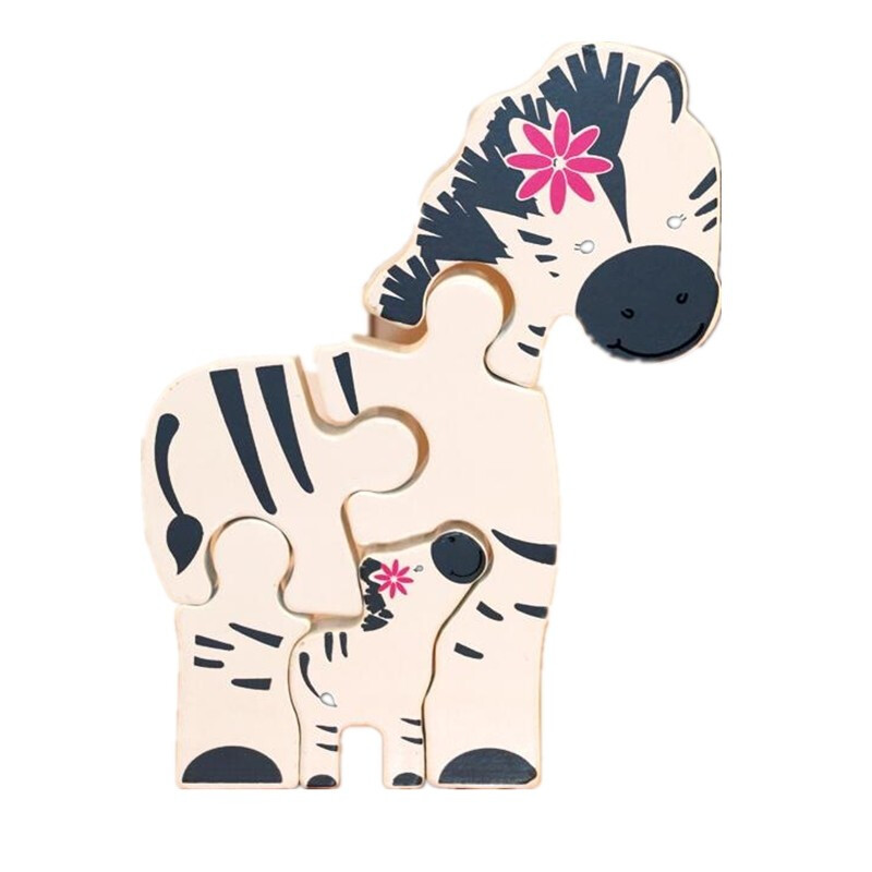 动物木质拼图宝宝简单玩具男女孩儿童手抓拼图斑马拼图